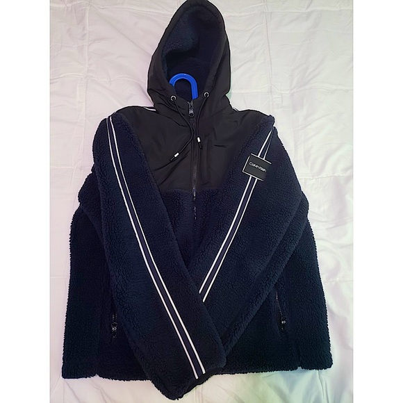 Calvin Klein Sherpa Stripe Full Zip Hooded Jacket - Picture 2 of 3